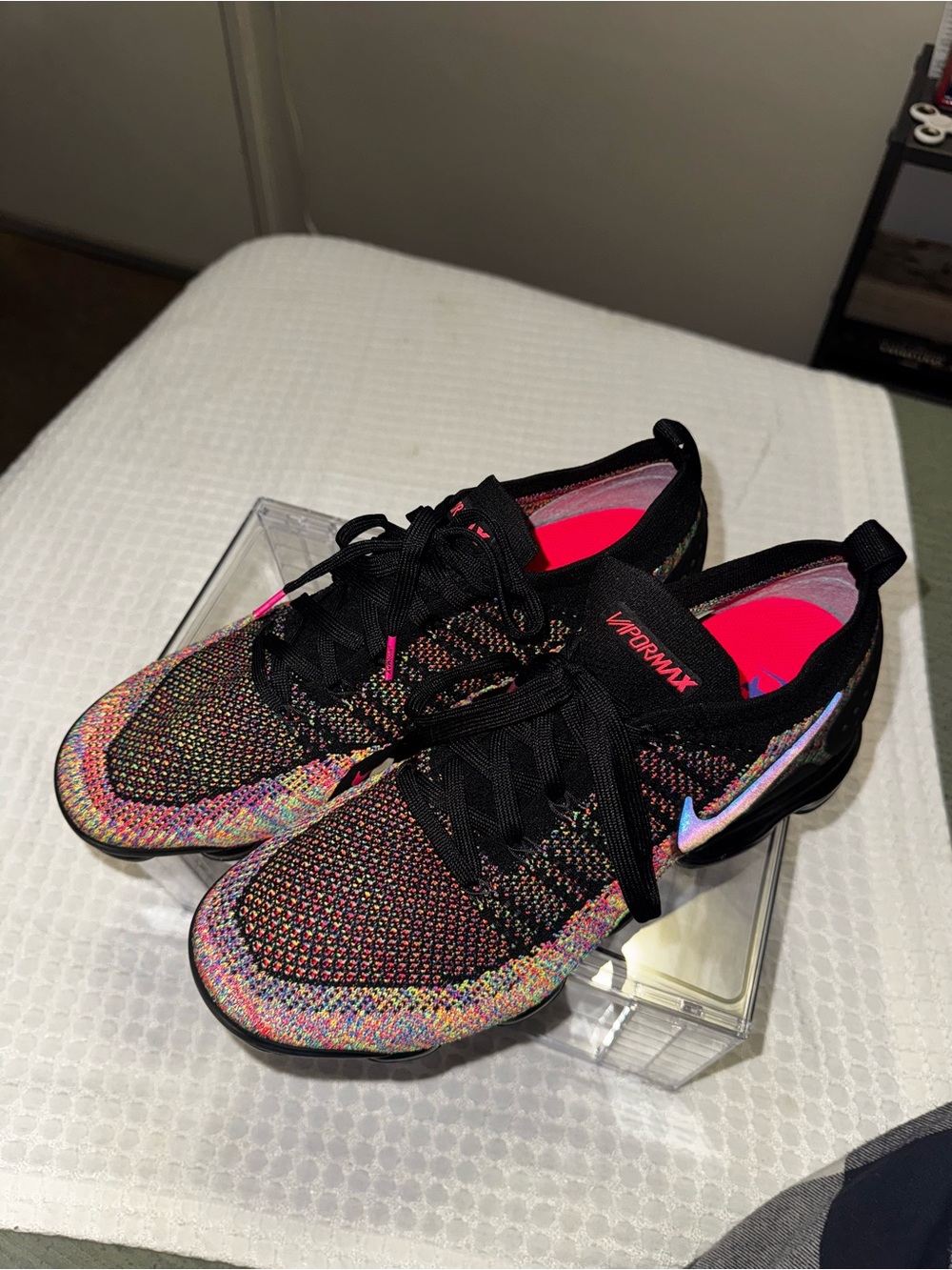 Nike Men’s Flyknit Sneakers — Black with Multicolor Knit